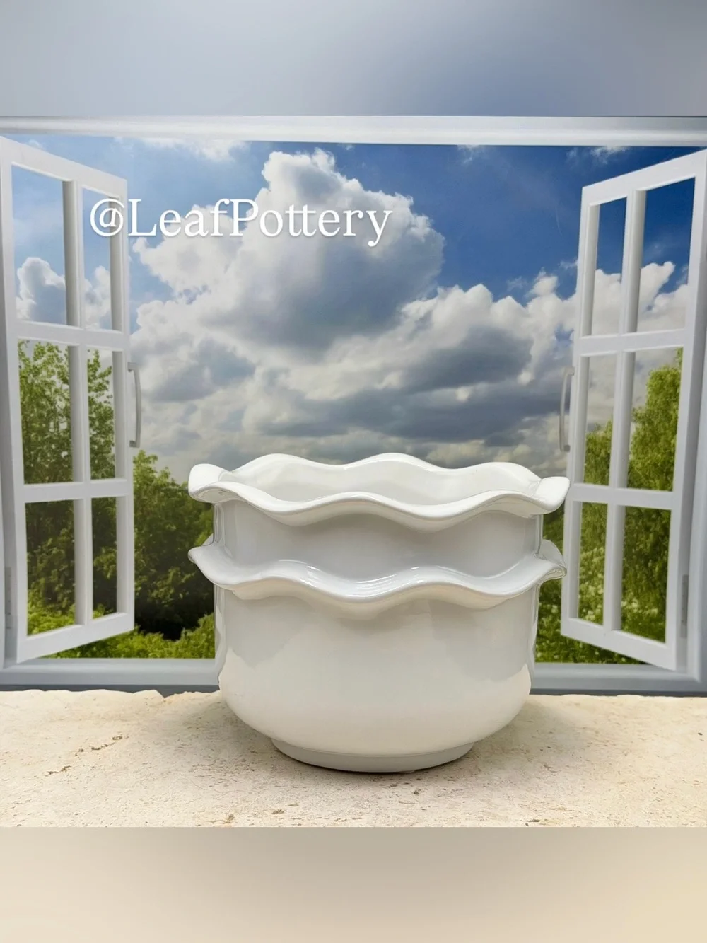 Scalloped Ceramic Planter with Drainage Hole, Small White Plant Pot 4.5 Inch